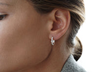 Load image into Gallery viewer, Silver Hoop Earrings with White Cubic Zirconia
